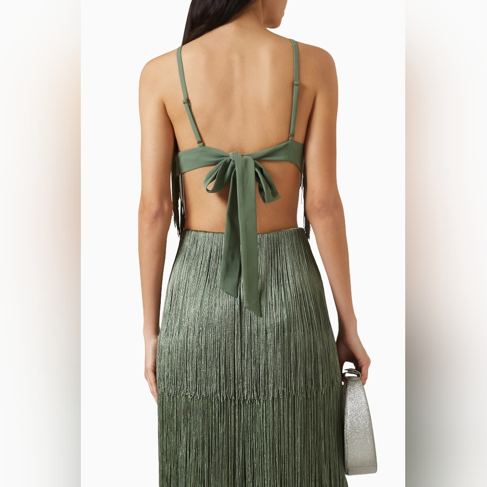 Andrea Iyamah Olive Obi Fringe Pant Rosemary Green Medium M NWT - Picture 5 of 8
